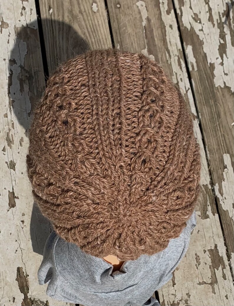 Brown Hand Knit Faux Cabled Alpaca Hat, Beanie for Men, Teens, or Women image 7