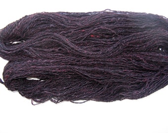 Handspun Yarn for Knitting, Felting, Weaving - Black Alpaca and Red Silk - 207 yards - Sport Weight