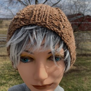 Brown Hand Knit Faux Cabled Alpaca Hat, Beanie for Men, Teens, or Women image 2