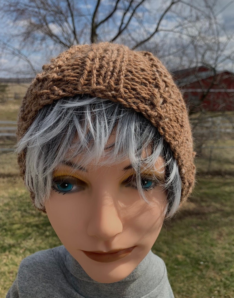 Brown Hand Knit Faux Cabled Alpaca Hat, Beanie for Men, Teens, or Women image 2