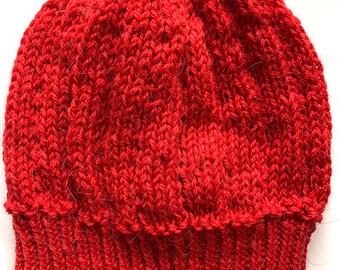 Red Hand knit Alpaca Wool Hat, Valentine Gift