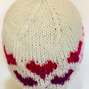 Hand knit Beanie with Hearts image 5