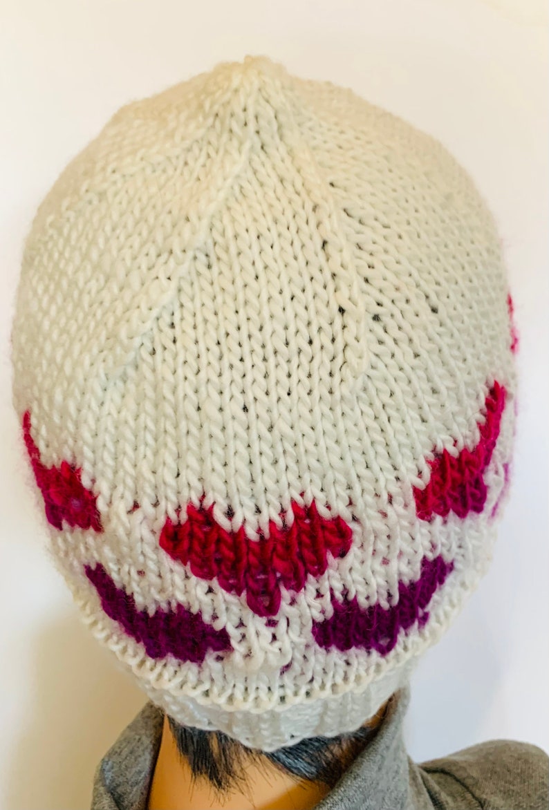 Hand knit Beanie with Hearts image 5