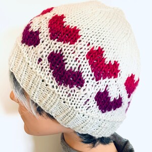 Hand knit Beanie with Hearts image 4