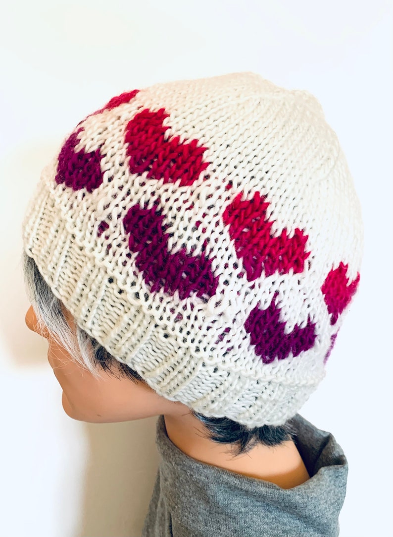 Hand knit Beanie with Hearts image 4