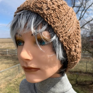 Brown Hand Knit Faux Cabled Alpaca Hat, Beanie for Men, Teens, or Women image 3