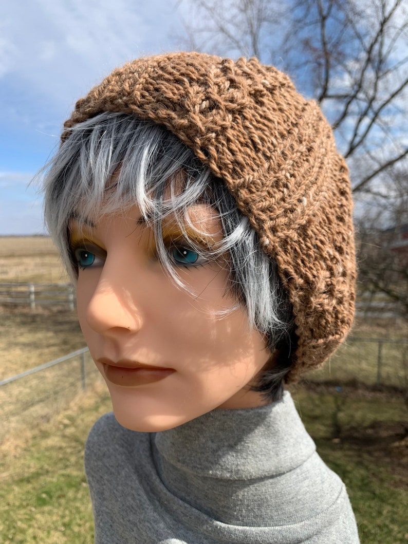 Brown Hand Knit Faux Cabled Alpaca Hat, Beanie for Men, Teens, or Women image 3