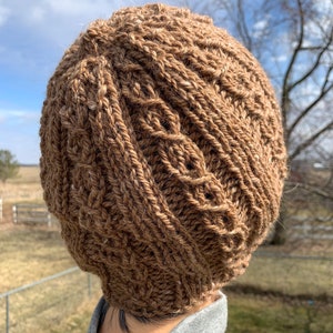 Brown Hand Knit Faux Cabled Alpaca Hat, Beanie for Men, Teens, or Women image 4