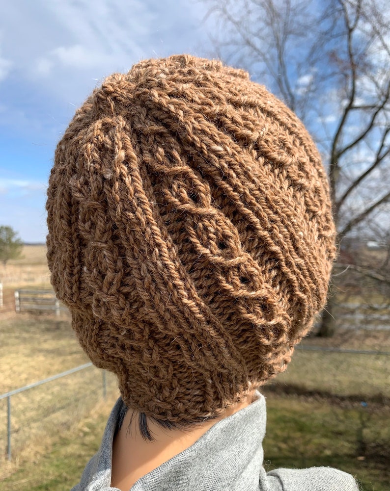 Brown Hand Knit Faux Cabled Alpaca Hat, Beanie for Men, Teens, or Women image 4