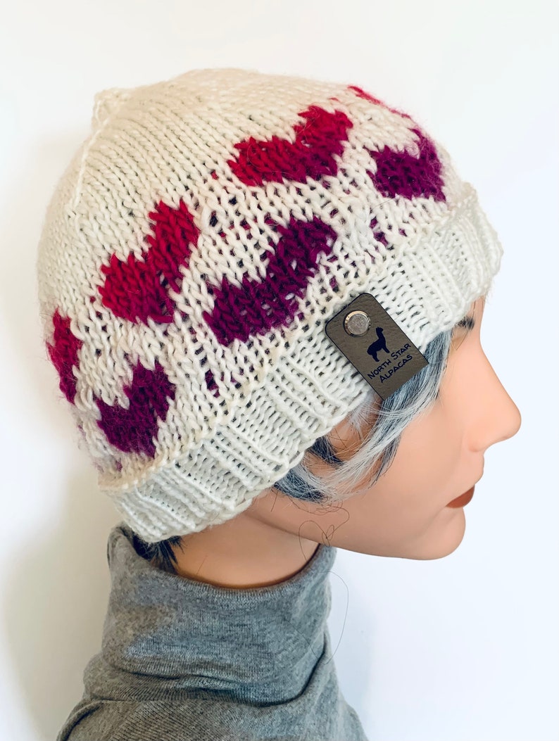 Hand knit Beanie with Hearts image 2