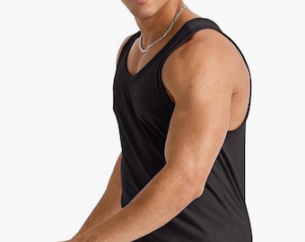 Shoulder Surgery Tank Top: Black Cotton Blend Recovery Shirt with Buttons