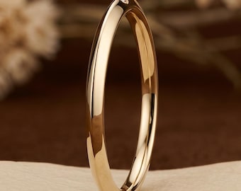 Simple Knife Edge Wedding Band, Solid Yellow Gold Stacking Band, Minimalist Wedding Ring for Women, Anniversary Gift For Her, Bridal Jewelry