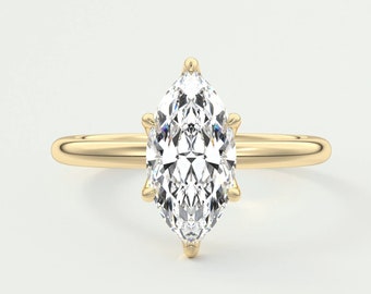 1.50 CT Marquise Lab Grown Diamond Engagement Ring, Unique 14K Yellow Gold Solitaire