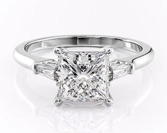 3.50 CT Princess Cut Moissanite Verlobungsring, konischer Baguette Moissanite Ring, Solitärring mit drei Steinen, 14K Weißgoldring