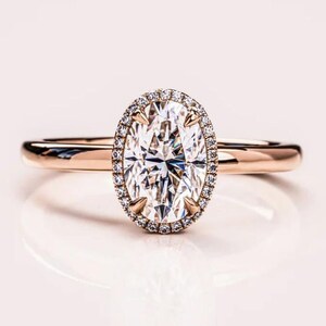 2.50 CT Oval Lab Grown Diamond Engagement Ring: 14K Rose Gold Halo Wedding Ring