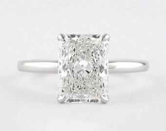 3 CT Radiant Cut Colorless Moissanite Engagement Ring, Prong Accents Solitaire Ring, Solid 14K White Gold Ring, Moissanite Wedding Ring Gift