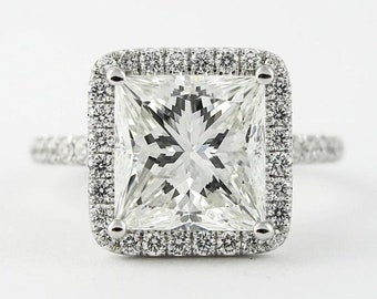Anillo de compromiso de moissanita incoloro de talla princesa de 2,5 CT, anillo de oro blanco sólido de 14 qt, anillo de boda de moissanita con halo, anillo de aniversario para ella