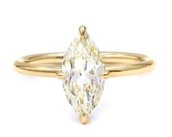 Anello di fidanzamento solitario in Moissanite incolore con taglio marquise da 1,5 CT, anello classico Halo Moissanite con accenti a punta, anello in oro giallo massiccio 14K