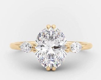Anello di fidanzamento con moissanite incolore a taglio ovale da 2,5 ct, anello solitario a tre punte con barra doppia, anello solitario in oro 14 carati con pera moissanite