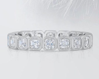 Asscher Cut Lab Grown Diamond Wedding Band: 14K White Gold Eternity Ring