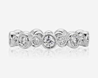 Lab Grown Diamond Eternity Band: 14K White Gold Bezel Set Wedding Ring