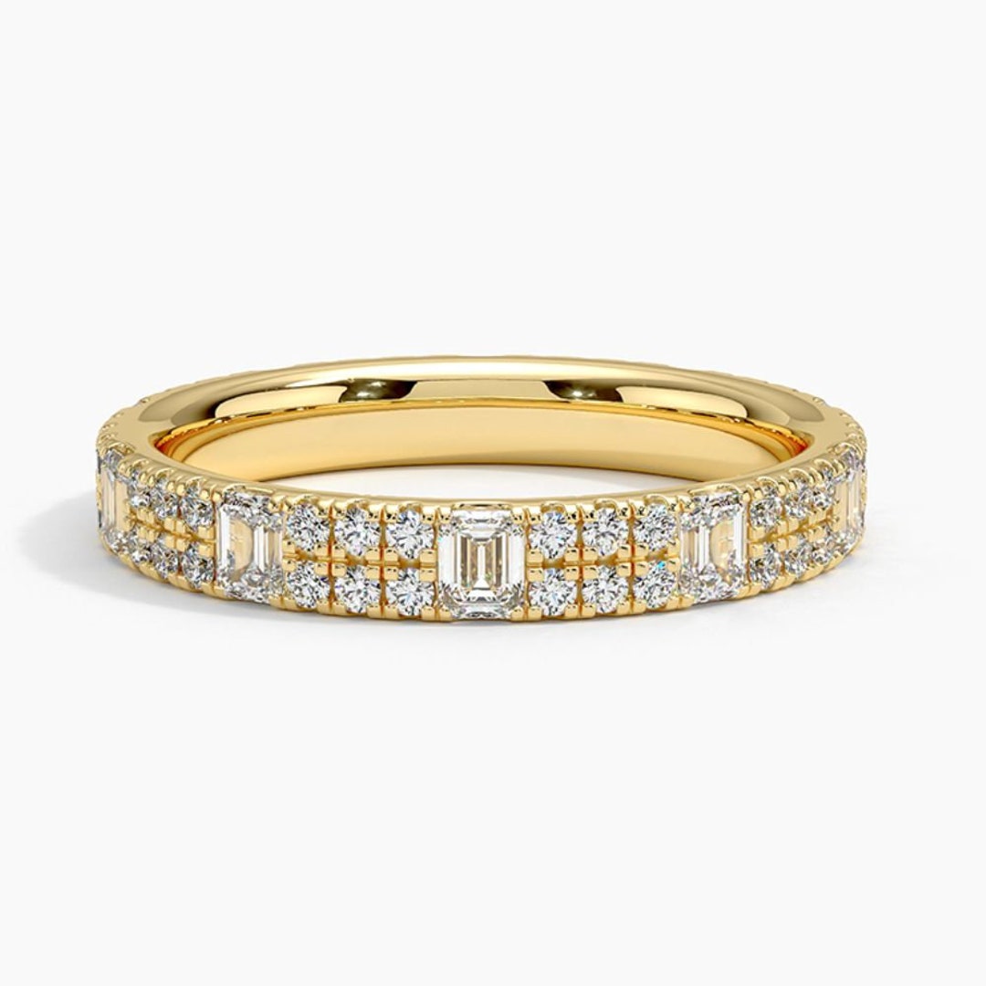 14K Yellow Gold Lab Grown Diamond Eternity Wedding Band - Etsy