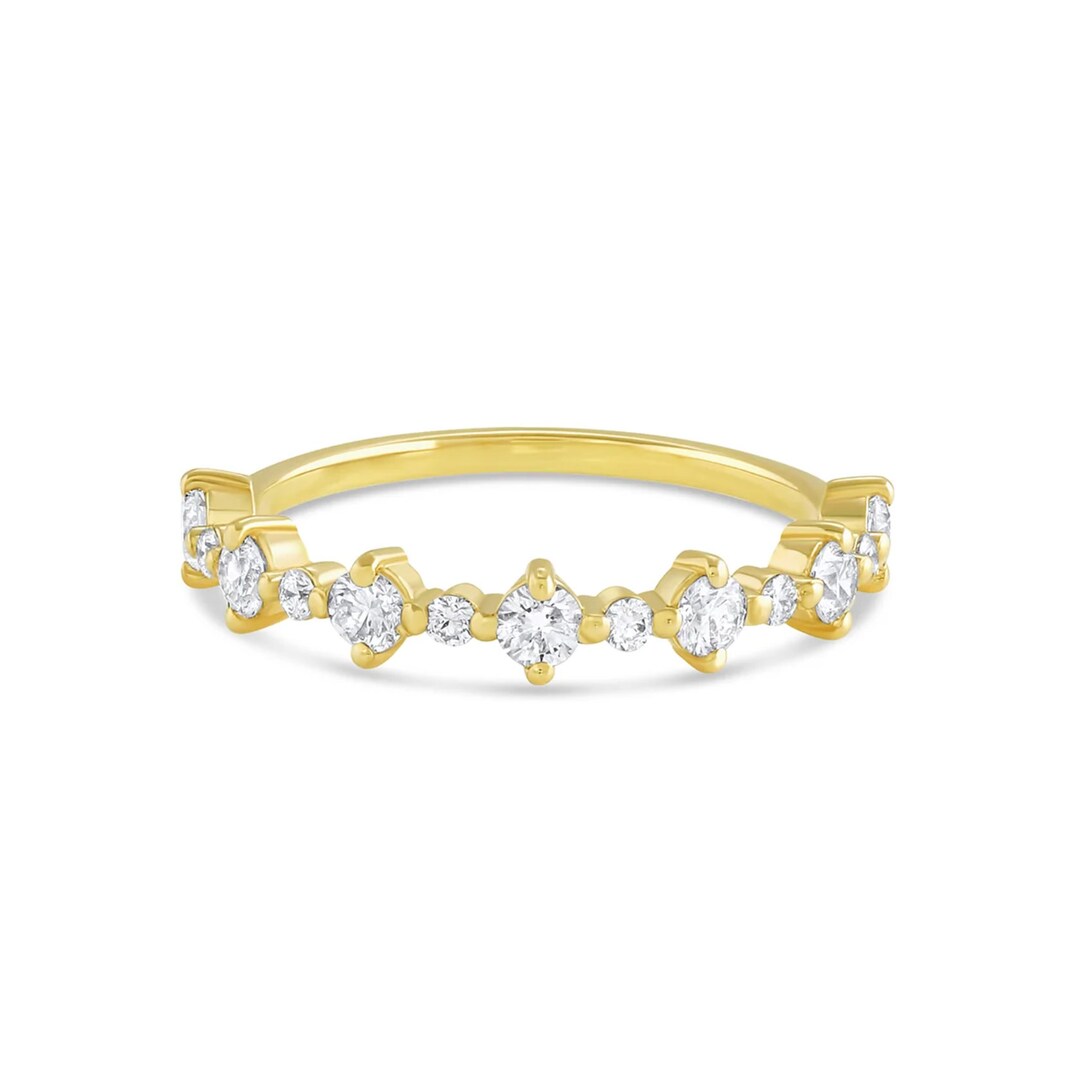 14K Yellow Gold Half Eternity Lab Grown Diamond Wedding Band - Etsy