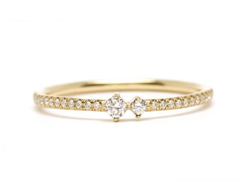 Round Cut Lab Grown Diamond Wedding Ring: 14K Yellow Gold Pave Eternity Band
