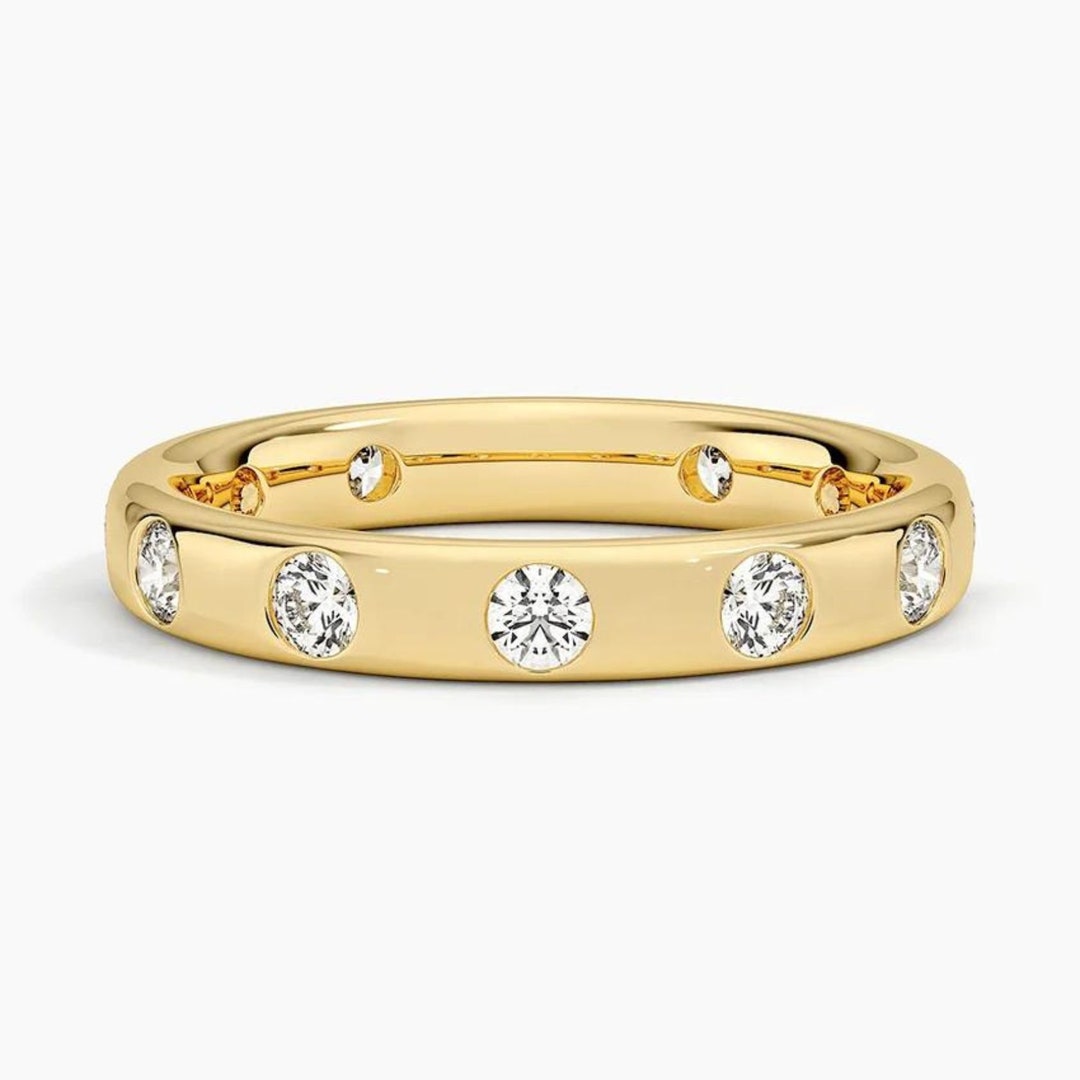 14K Yellow Gold Lab Grown Diamond Eternity Wedding Band - Etsy