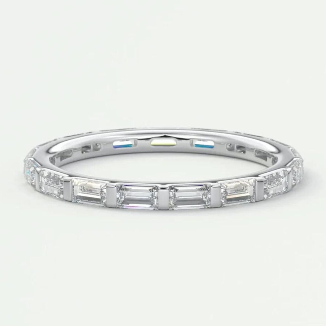 Baguette Lab Grown Diamond Wedding Band: 14K White Gold Full Eternity ...