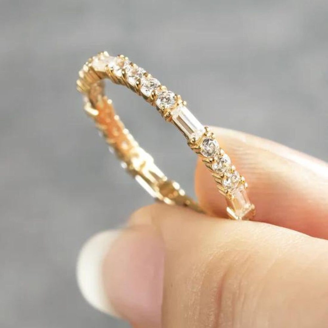 Lab Grown Diamond Eternity Band: Round & Baguette 14K Yellow Gold ...