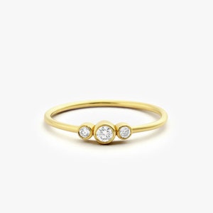 Bezel Set 14K Gold Three Stone Lab Grown Diamond Ring