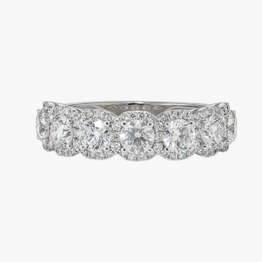 Round Cut Lab Grown Diamond Engagement Ring: 14K White Gold Multi Halo ...