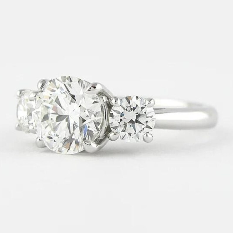 2 CT Lab Grown Diamond Engagement Ring, 14K White Gold Three Stone Ring ...