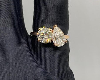 Toi Et Moi Lab Grown Diamond Ring: Round & Pear Cut, Solid Gold