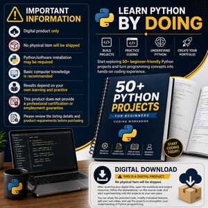 Más de 50 proyectos de Python para principiantes / Cuaderno de ejercicios de programación en Python con código fuente / Aprende Python creando proyectos reales / Práctica de programación imagen 6