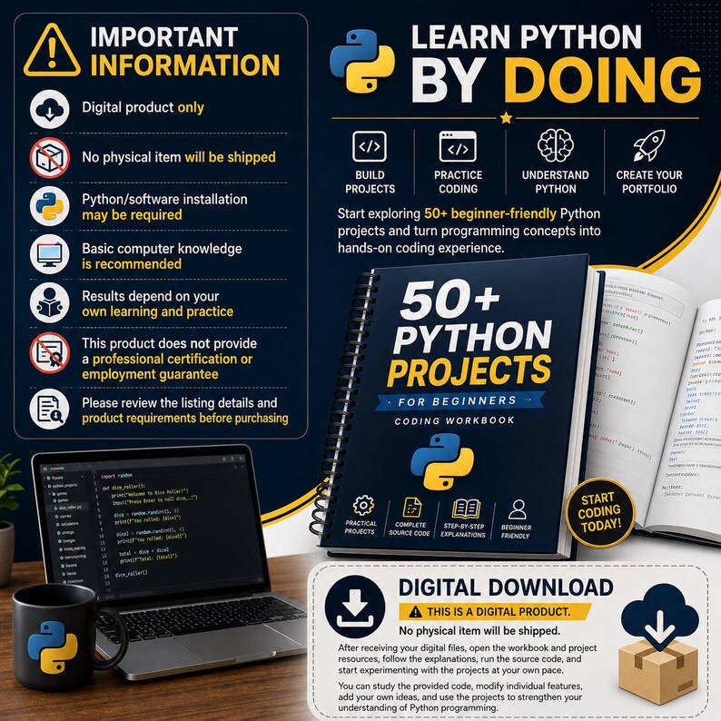 Más de 50 proyectos de Python para principiantes / Cuaderno de ejercicios de programación en Python con código fuente / Aprende Python creando proyectos reales / Práctica de programación imagen 6