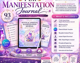 PLR Manifestation Journal Canva Template | Law of Attraction Planner (Digital Download)