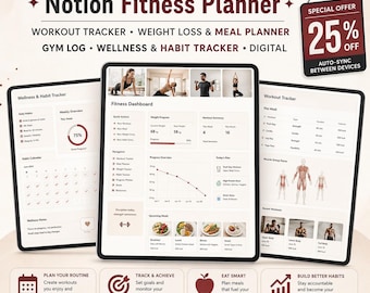 Notion Fitness Planner | Workout, Weight Loss, Meal & Habit Tracker (Digital Download)
