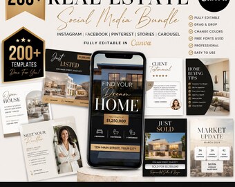 200+ Real Estate Canva Templates Bundle, Realtor Social Media Kit, Instagram Posts, Stories, Facebook, Pinterest Pack