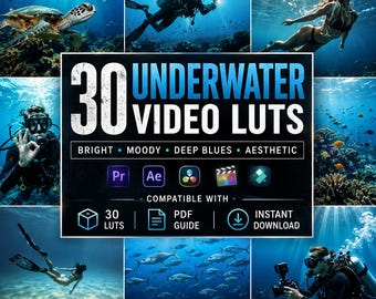 30 onderwatervideo-LUT's, oceaanduiken, reisspoelen, blauwtinten bewerken (digitale download)