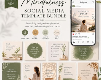 Mindfulness Canva Templates Bundle | Wellness & Life Coach Instagram Posts | 70+ Editable Social Media Templates