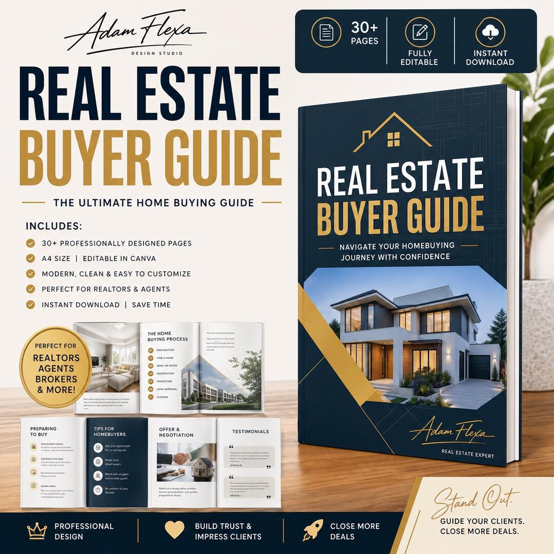 Real Estate Buyer Guide Canva Template A4 | Home Buying Guide Book ...