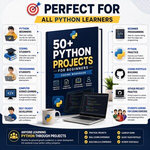 Más de 50 proyectos de Python para principiantes / Cuaderno de ejercicios de programación en Python con código fuente / Aprende Python creando proyectos reales / Práctica de programación imagen 4