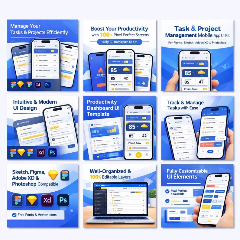 Task Manager Overlay Task & Project Management Mobile App UI Kit | Productivity App UI ...