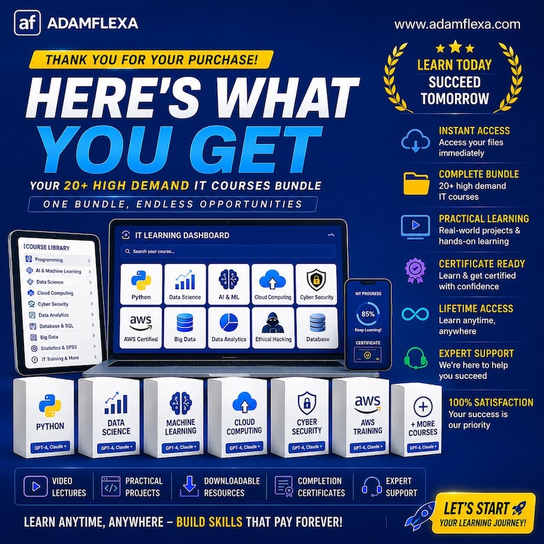 May include: An advertisement for an IT courses bundle. The image shows a laptop, tablet, and smartphone with course topics such as Python, Data Science, and Cloud Computing. Text includes "Learn Today, Succeed Tomorrow" and "Build Skills That Pay Forever!"