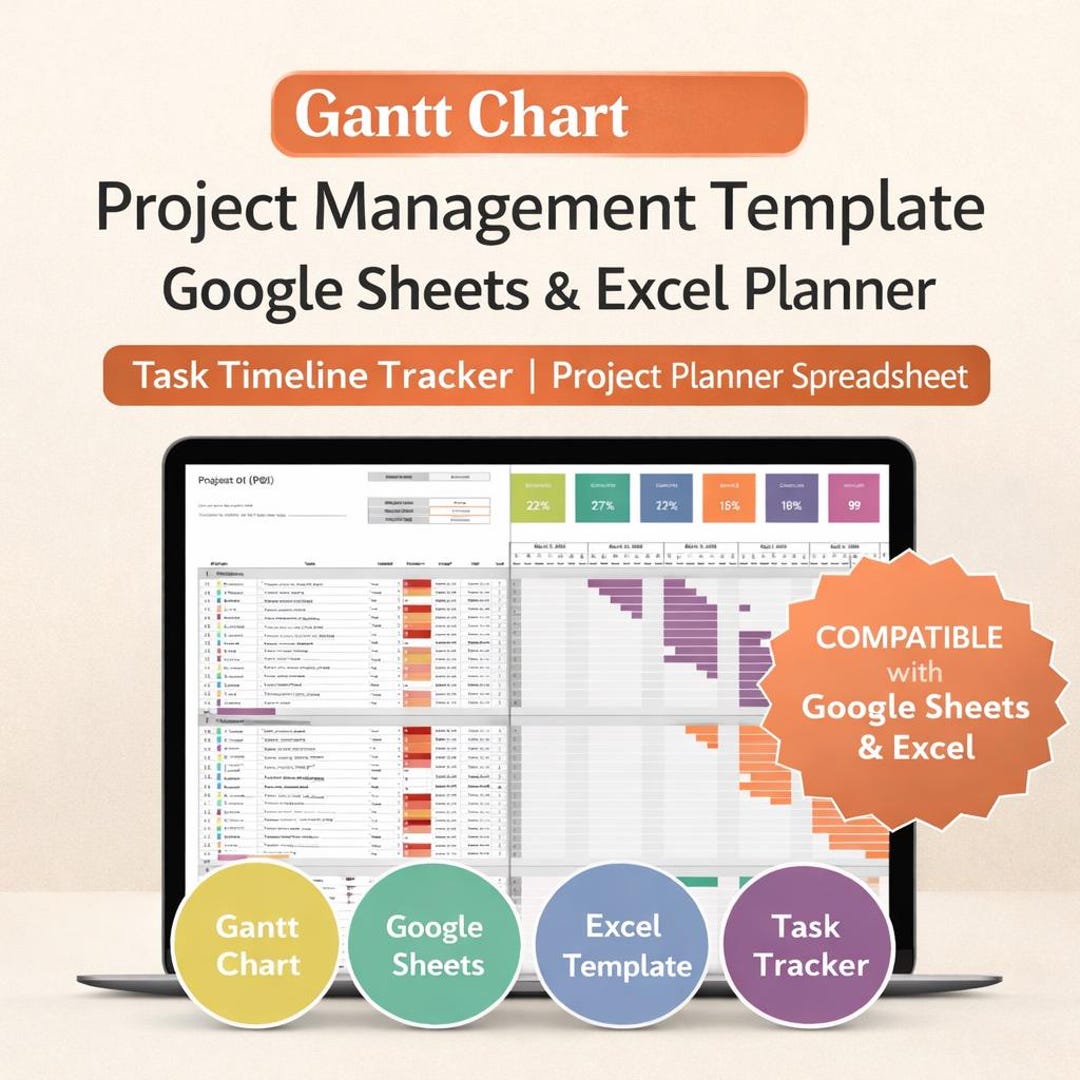 Gantt Chart Project Planner | Google Sheets & Excel Task Tracker ...
