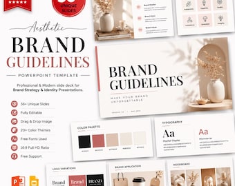 Aesthetic Brand Guidelines Template | Brand Book Canva & PowerPoint | Modern Branding Presentation | Visual Identity Kit | Creative Agency