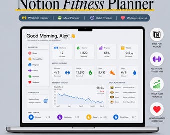 Notion Fitness Planner | Workout, Meal Tracker, Wellness Journal (Digital Download)