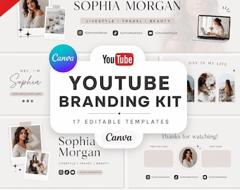 Minimalist YouTube Branding Kit Canva Templates | Gray Channel Graphics (Digital Download)